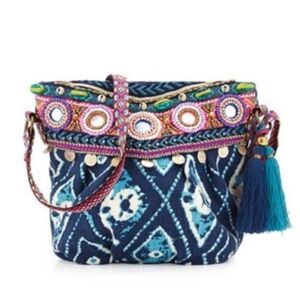 Christopher Sauvot Bohemian Mini Bag Blue Embroidered Crossbody Bag